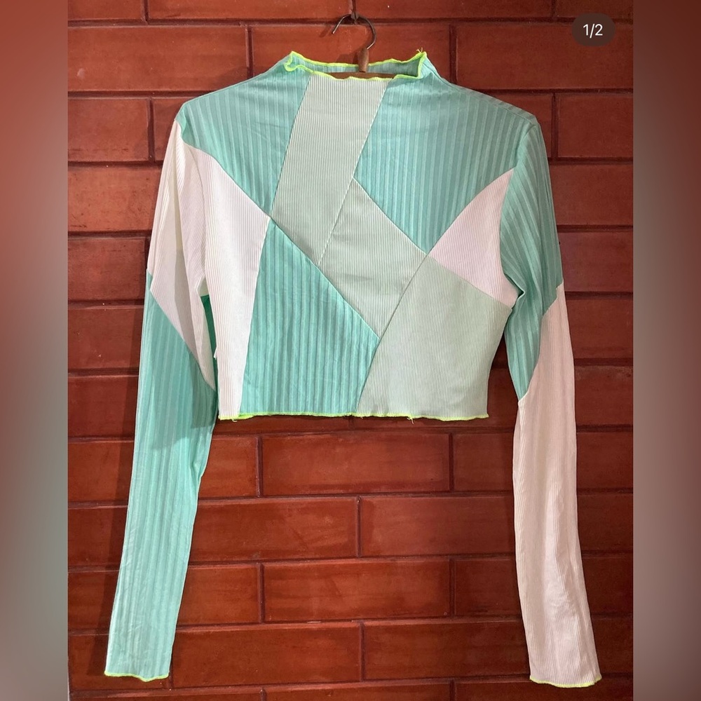 Mint Green and White Patchwork Top